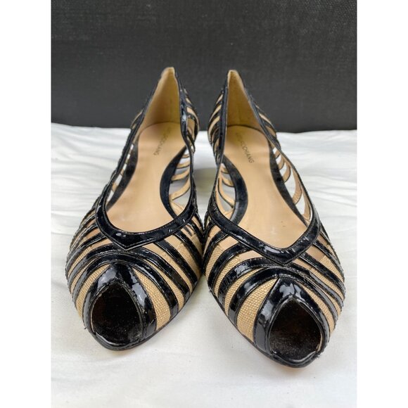 Alturo Chiang Women's Black Leather Peep toe Shoes/Heels 2.25" Size 9.5 SKU 3412 - Picture 2 of 8